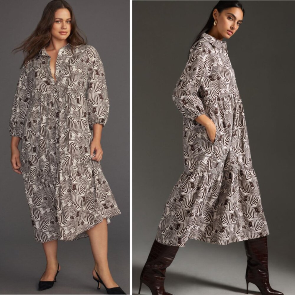 Anthropologie Black and White Midi Dress